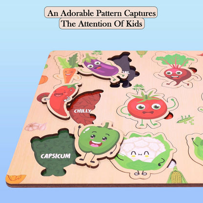 Wooden Vegetable Learning Puzzle Board for Kids – Colorful Puzzle with Cute Veggie Characters