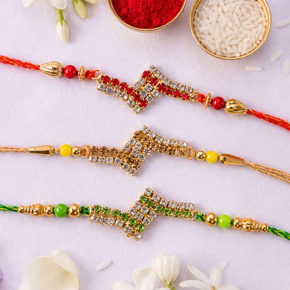 Chevron Shaped AD Stone Rakhi for Raksha Bandhan (Pack of 6)