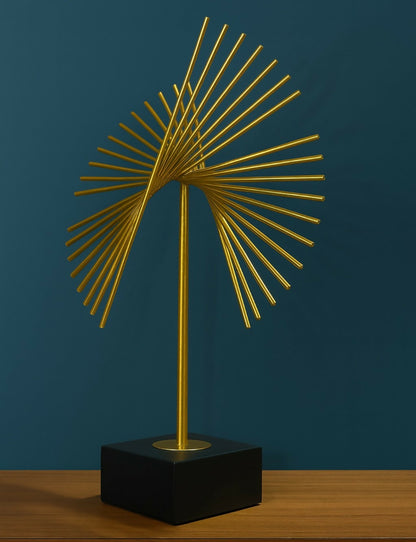 Modern Metal Abstract Table Showpiece with Gold Fan Design