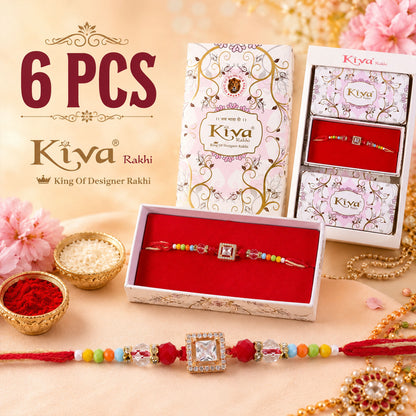 Multicolour Crystal Square Solitaire AD Stone Designer Rakhi for Brother