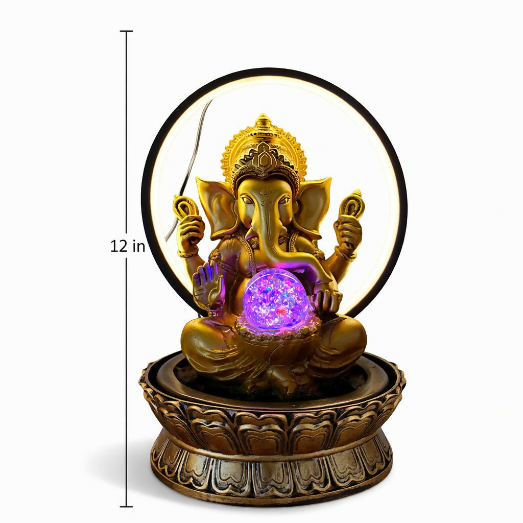 Lord Ganesha LED Water Fountain with Halo Ring Light
