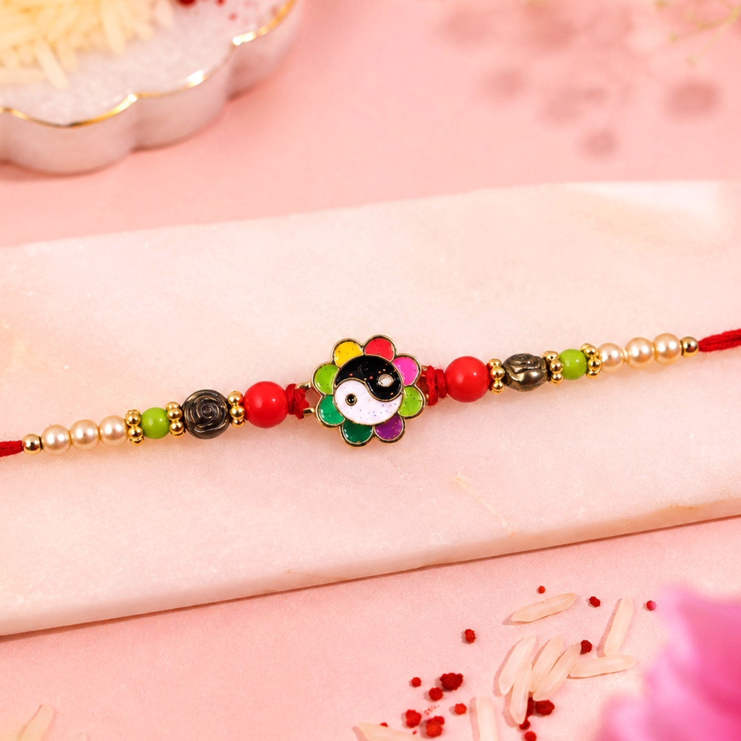 Floral Enamel Pearl Beaded Designer Rakhi for Brother (5pcs)