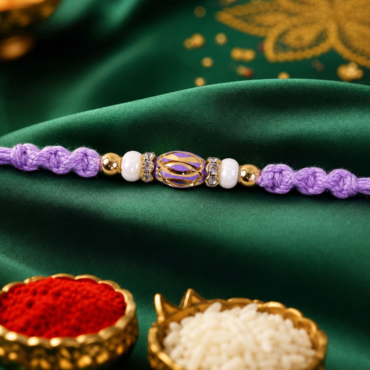 Purple Braided Rakhi with a Sparkling Crystal Oval Pendant Bead