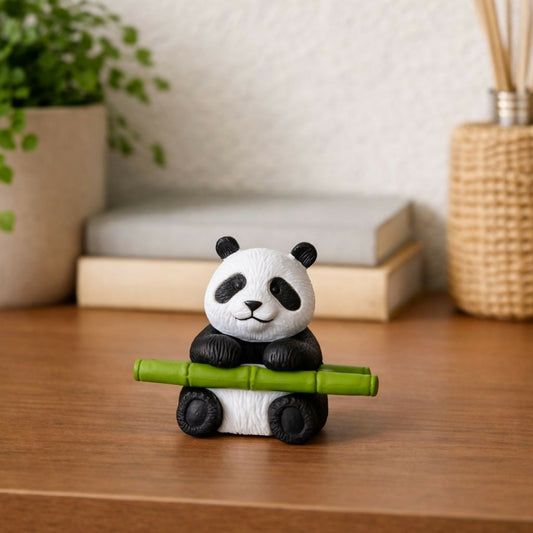 Cute Panda Sitting with Bamboo poly-resin Showpiece | Mini Panda Home Decor Figurine