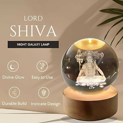 Lord Shiva 3D Crystal Ball Night Lamp with Wooden LED Base for Home Decor