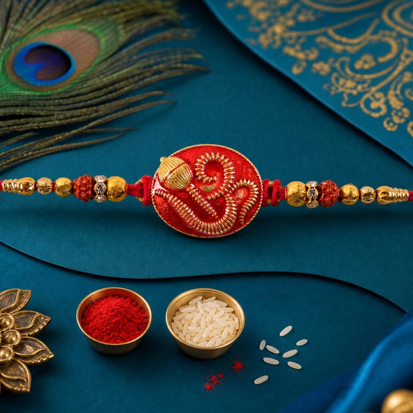 Om Motif Designer Rakhi with Beads for Raksha Bandhan (10pcs)