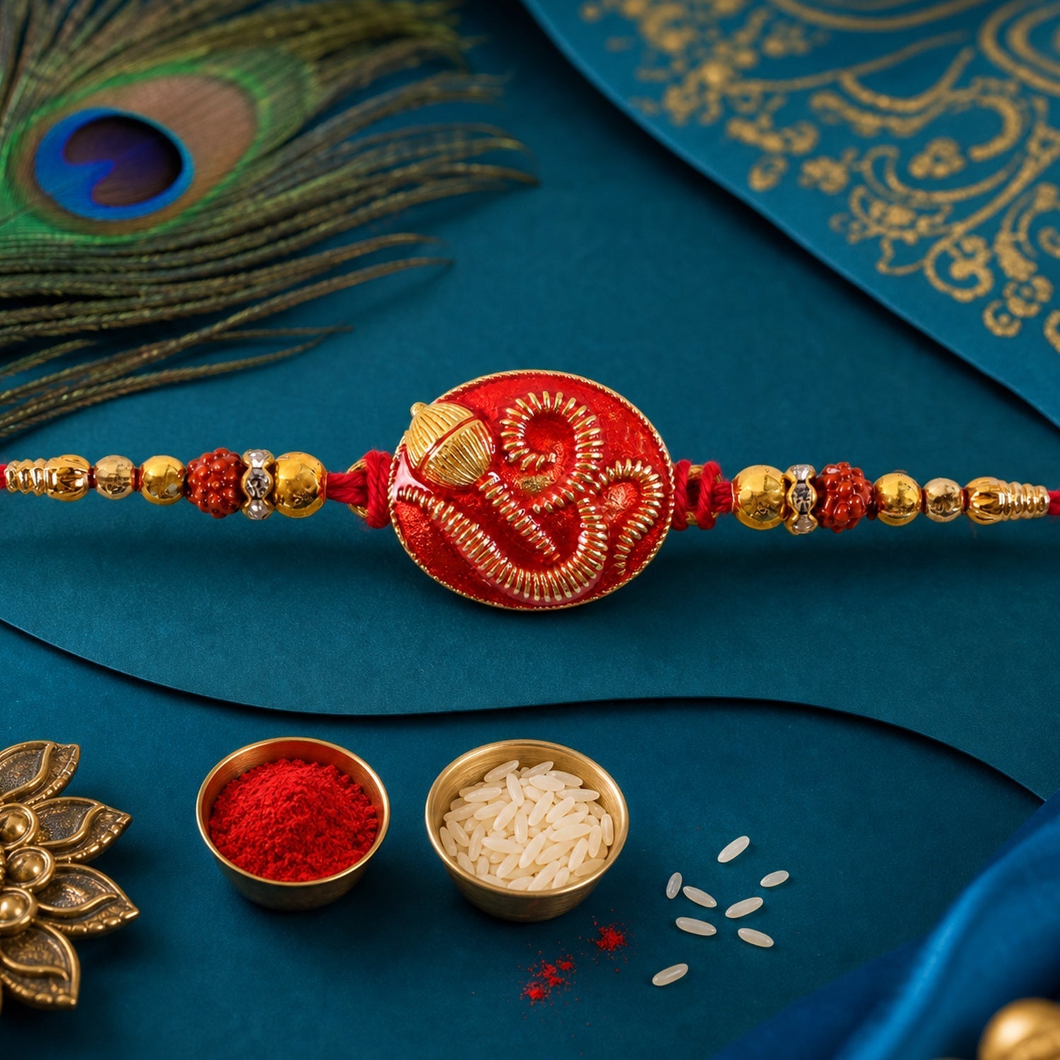 Om Motif Designer Rakhi with Beads for Raksha Bandhan (5pcs)