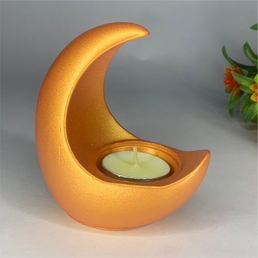 Handmade Moon Diya Tealight Holder – Rose Gold | Decorative Candle Holder for Diwali, Pooja & Home Décor | Unique Gift Item