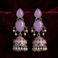 Oxidized Silver Jhumka Earrings – Vibrant Purple & Pearl Fringe