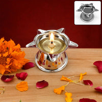 Silver Star Shaped Oil Diya Lamp for Pooja & Festival Decoration