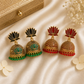 Emerald Ruby Lotus Meenakari Jhumka Earrings Combo Set of 2 Pairs for Women