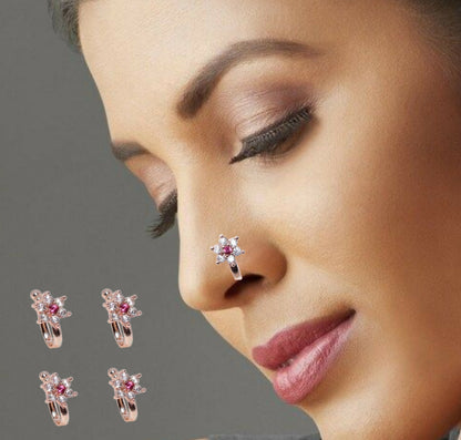 Pressing Nath / Stud Set for Unpierced Nose | Multi-Style Combo Pack of 4