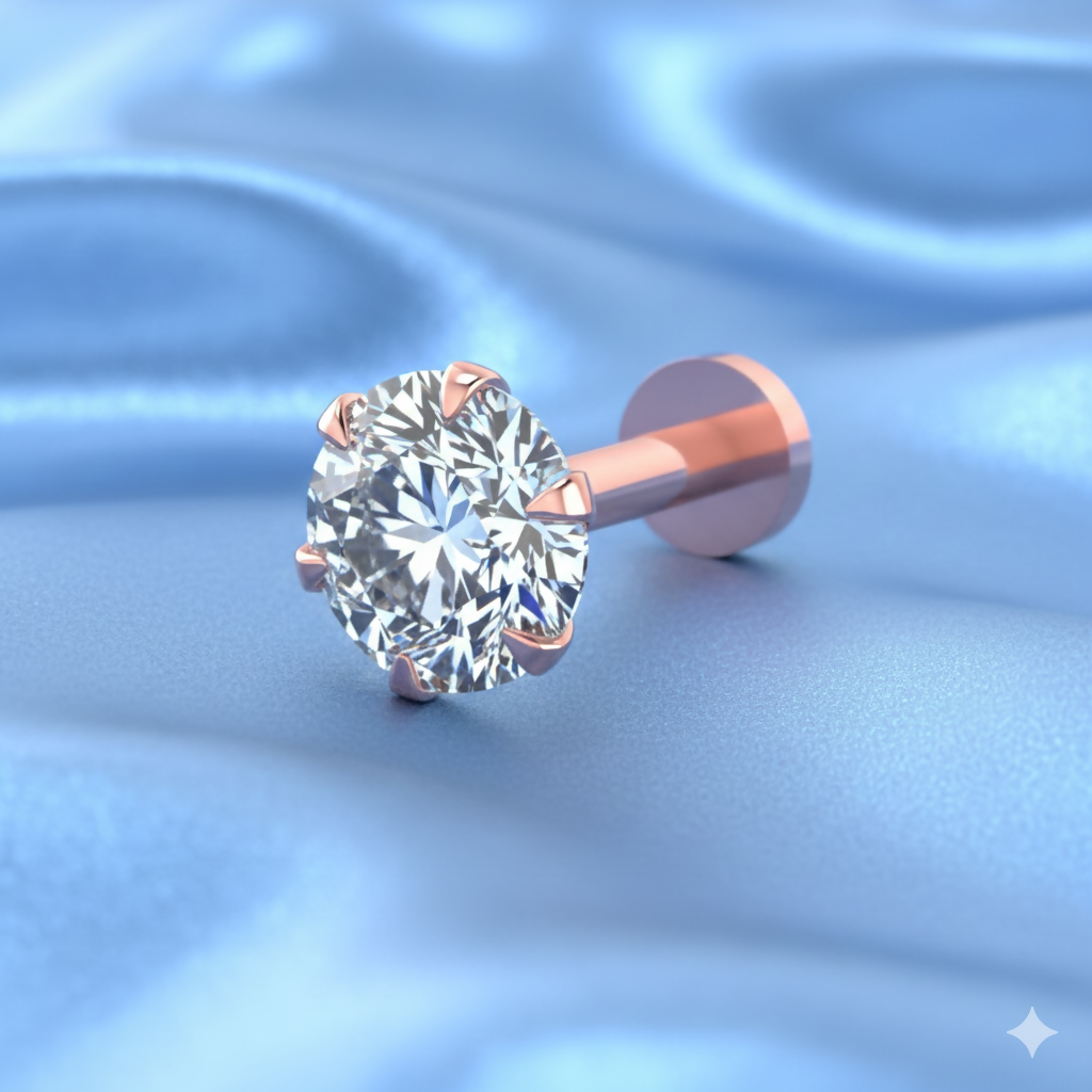 Rose Gold Flat Back Labret nosepin Laung Koka Nathni for women and girls