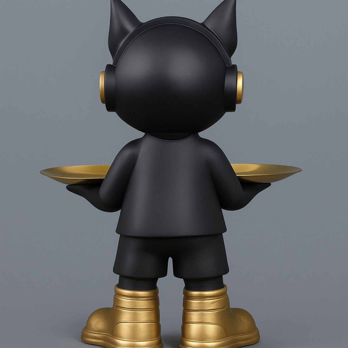 Luxury Black & Gold Bulldog Butler Figurine with Tray – Modern Resin Dog Showpiece with Sunglasses & Headphones – Stylish Decorative Tray Stand for Keys, Coins & Snacks – Funky Home & Office Décor Gift Item