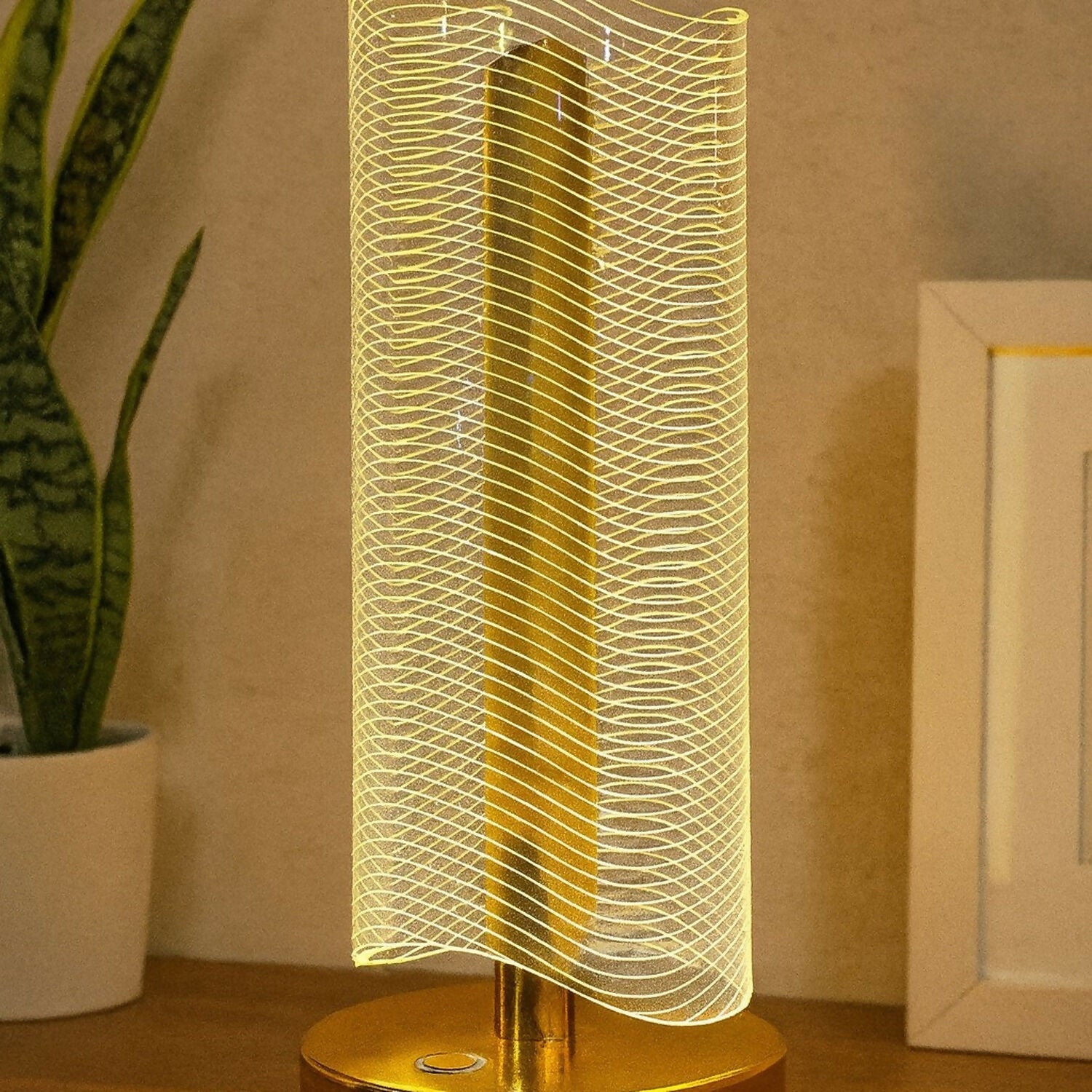 Luxury Wave Acrylic LED Table Lamp Golden for Bedroom & Living Room