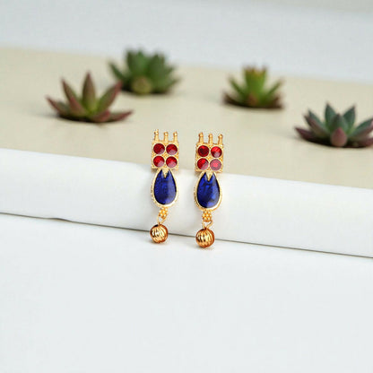 Traditional Gold-Tone Blue-Maroon Enameled Lotus Choker Set