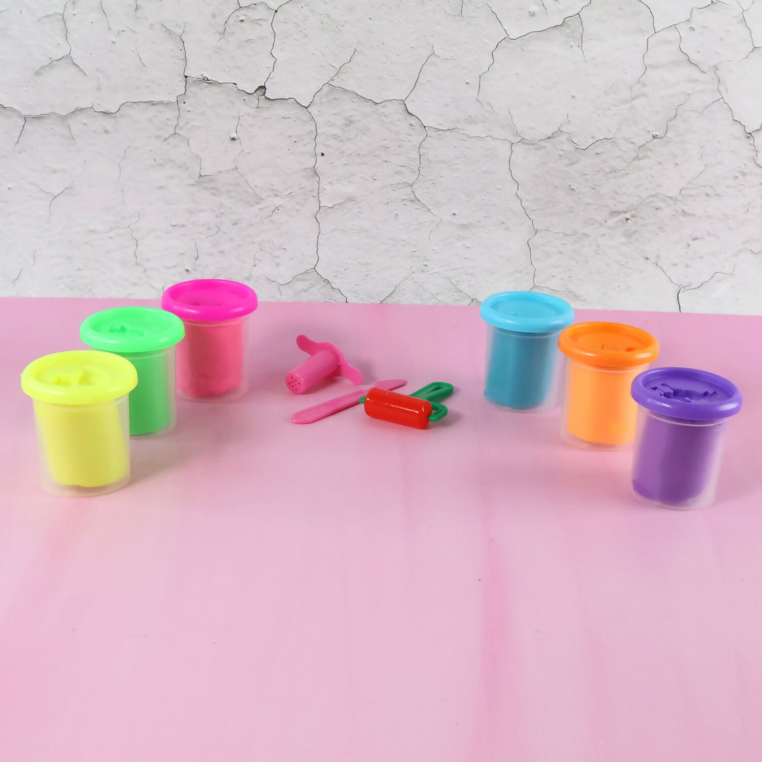 Khyati Frisky Dough Play Set – 6 Vibrant Colors Non-Sticky, Stain-Free Modelling Clay with Shape Moulds & Tools for Kids (3+ Years)