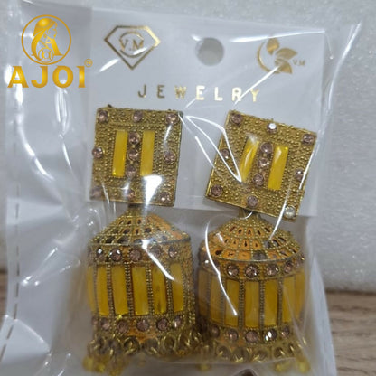Royal Mustard Yellow Designer Earrings with Elegant Drop and Stone Detailing