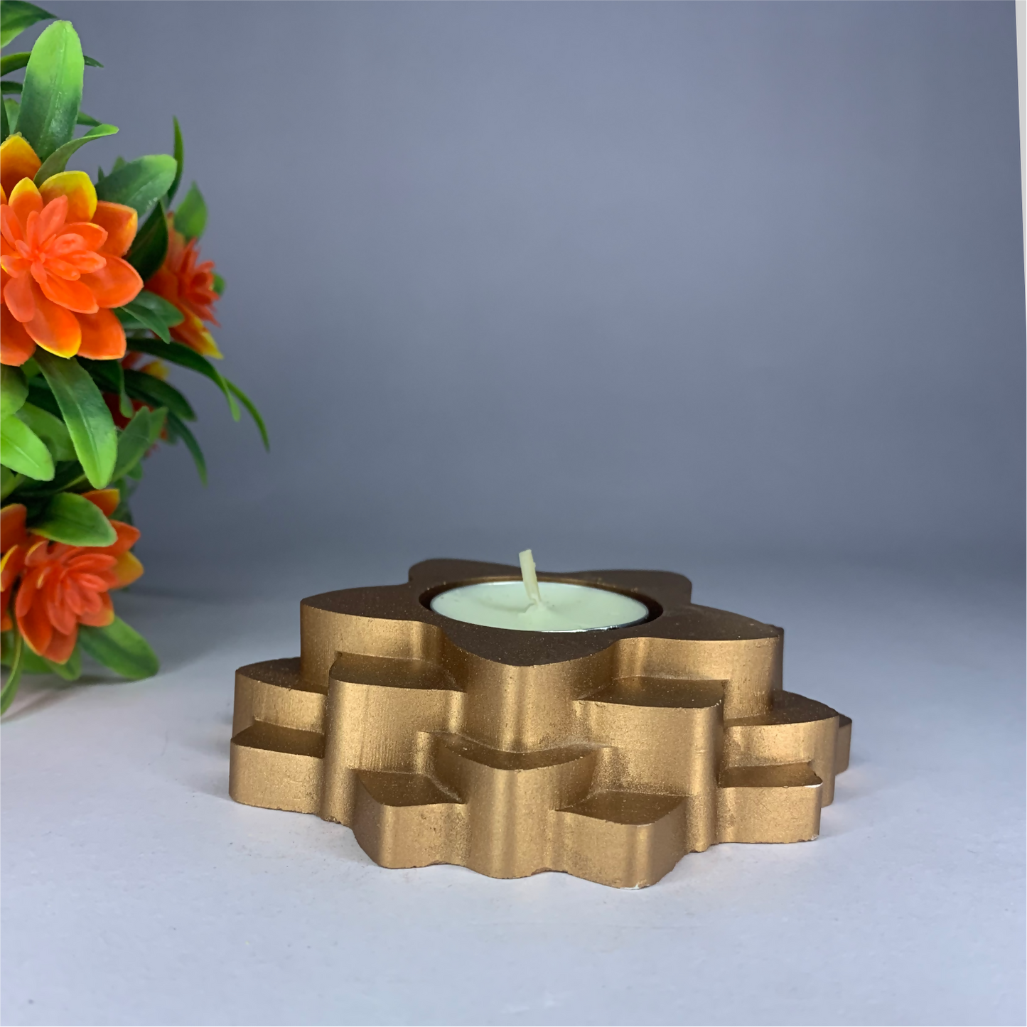 Flower 4-Layer Diya gold tealight candle Elegant Home Decor Handmade