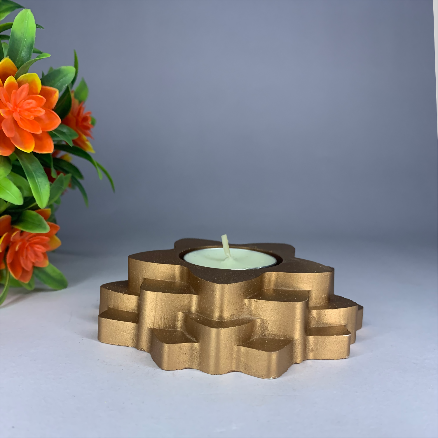 Flower 4-Layer Diya gold tealight candle Elegant Home Decor Handmade