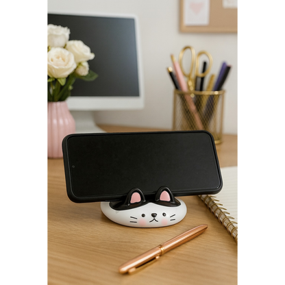 Cute Cat Phone Stand Desk Mobile Holder for Smartphone, Table & Office Decor