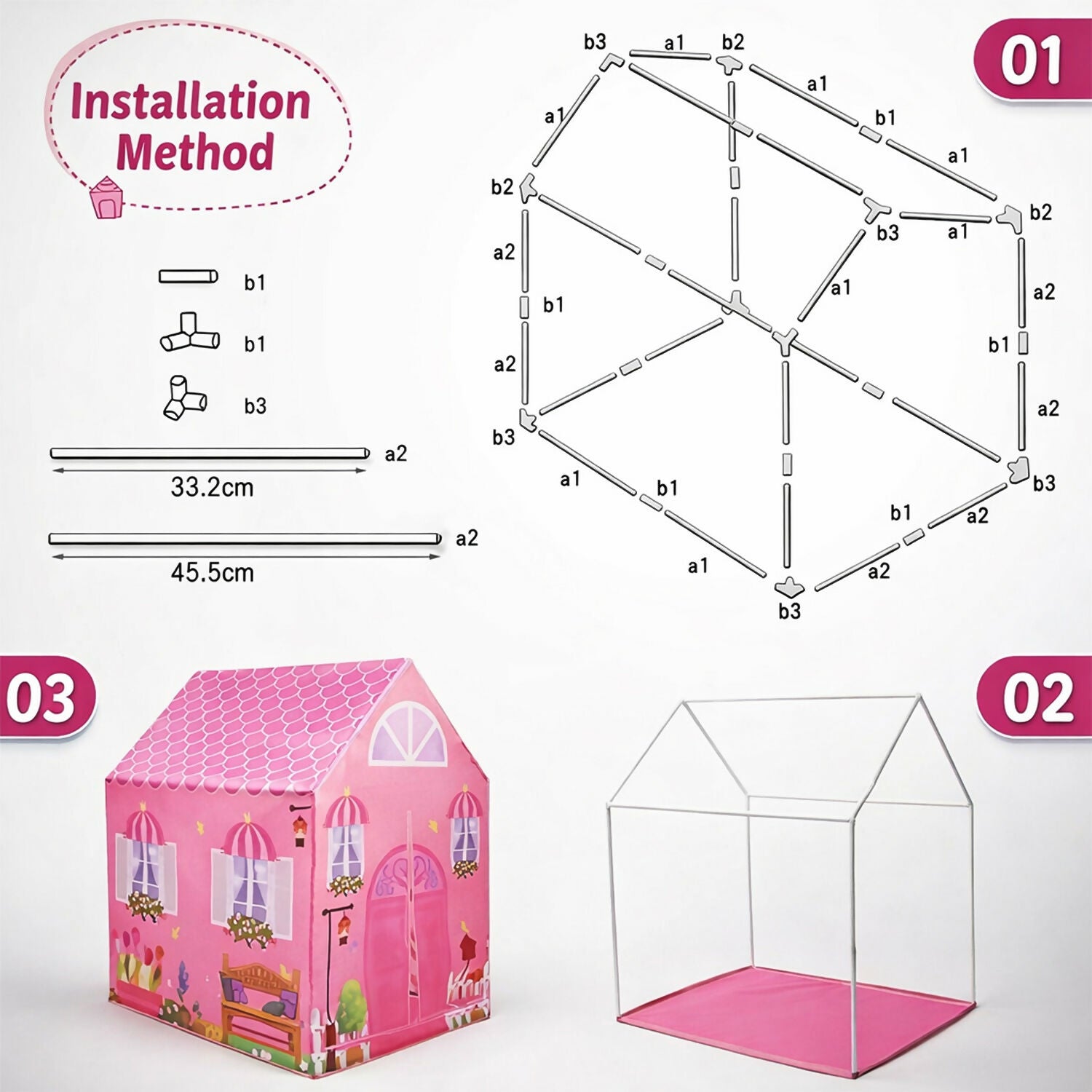 Pink Foldable Kids Play Tent House with Printed Home Design for Indoor & Outdoor Fun