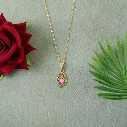 Elegant Heart Leaf Gold Pendant Necklaces with Enamel Detail