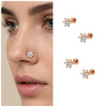 Rose Gold Plated Flower Labret Nosepin – Crystal Elegance