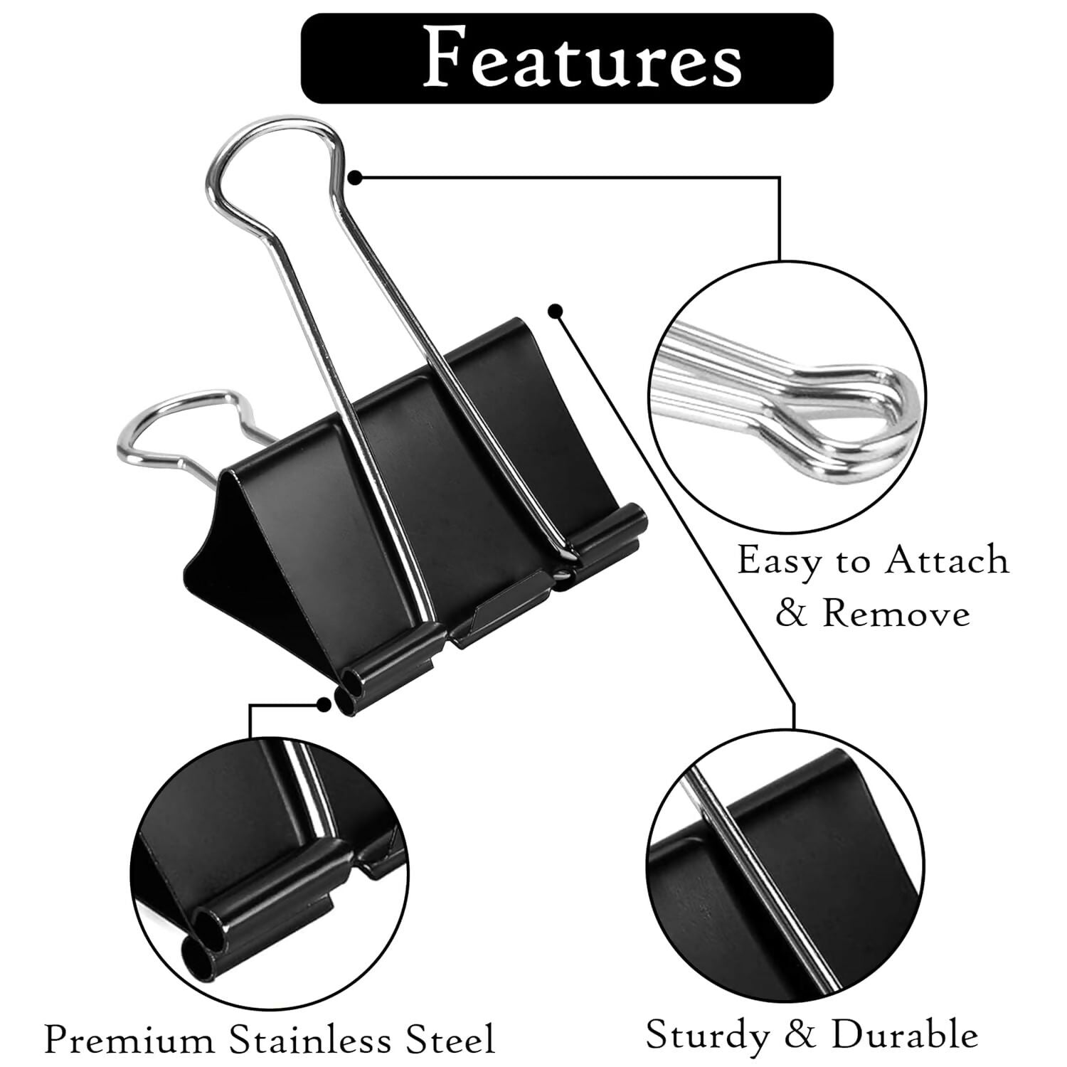 Heavy Duty Binder Clips Set with Strong Spring Grip for Office & School Use (41 mm, 12 Pieces)