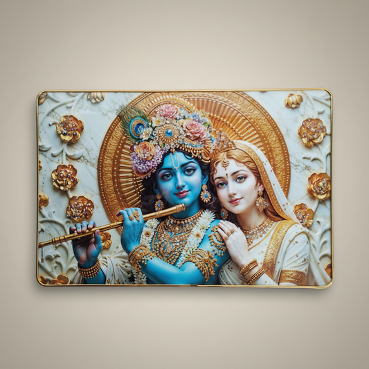 Luxury Radha Krishna Divine Gold Finish Wall Art Frame Home Decor