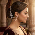 White Plated 3 Layer Pearl Ear Chain With Hair Hook Traditional Kaan Jewellery
