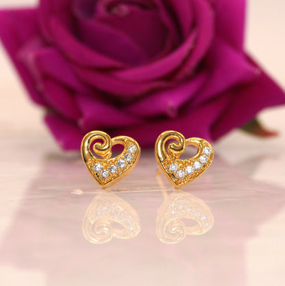 Gold-Plated Heart Stud Earrings with AD for women & girls
