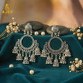 Oxidised Silver Chandbali Jhumka Earrings – Elegant Boho Style