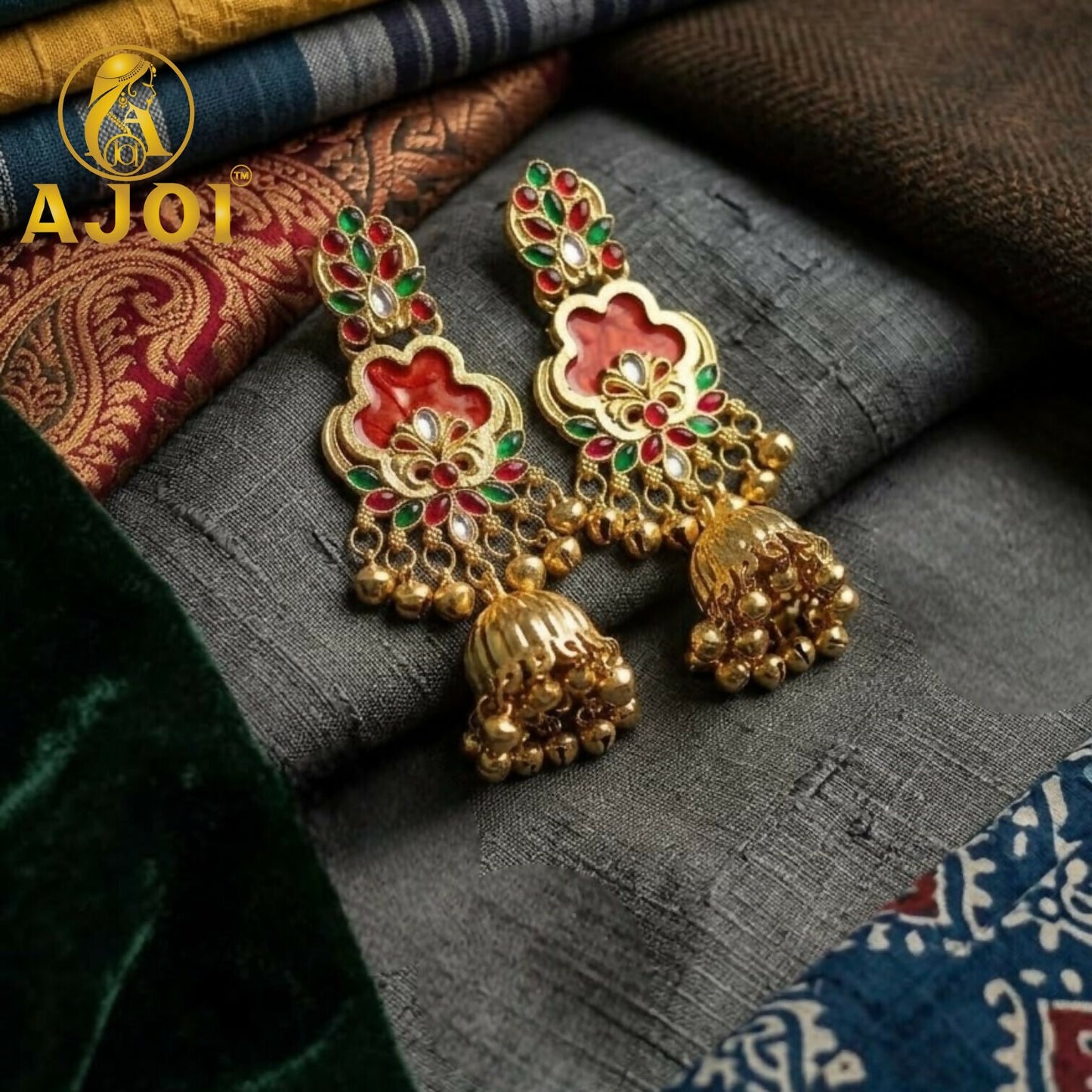 Traditional Red Stone Jhumka Earrings for Women Ethnic Jewelry