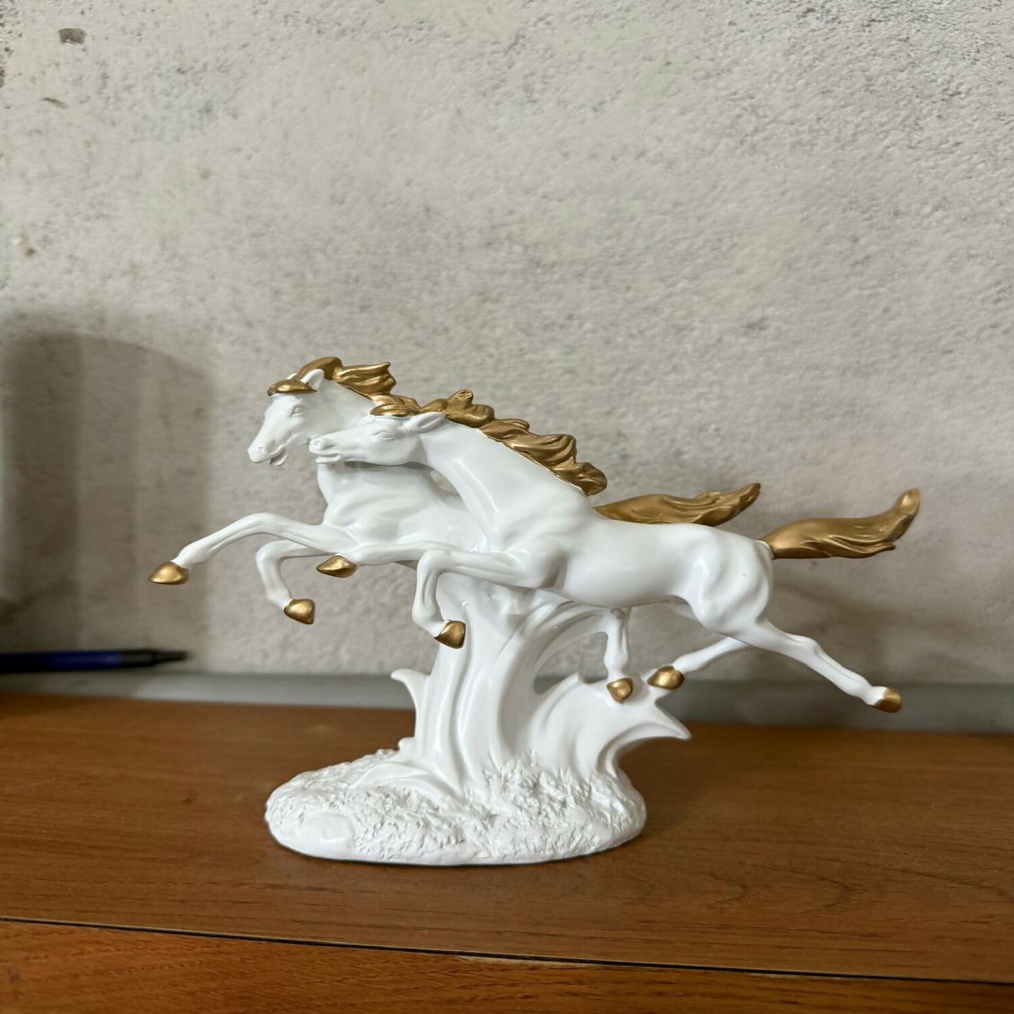 Running Horse Pair Showpiece for Home Decor | White & Gold Finish