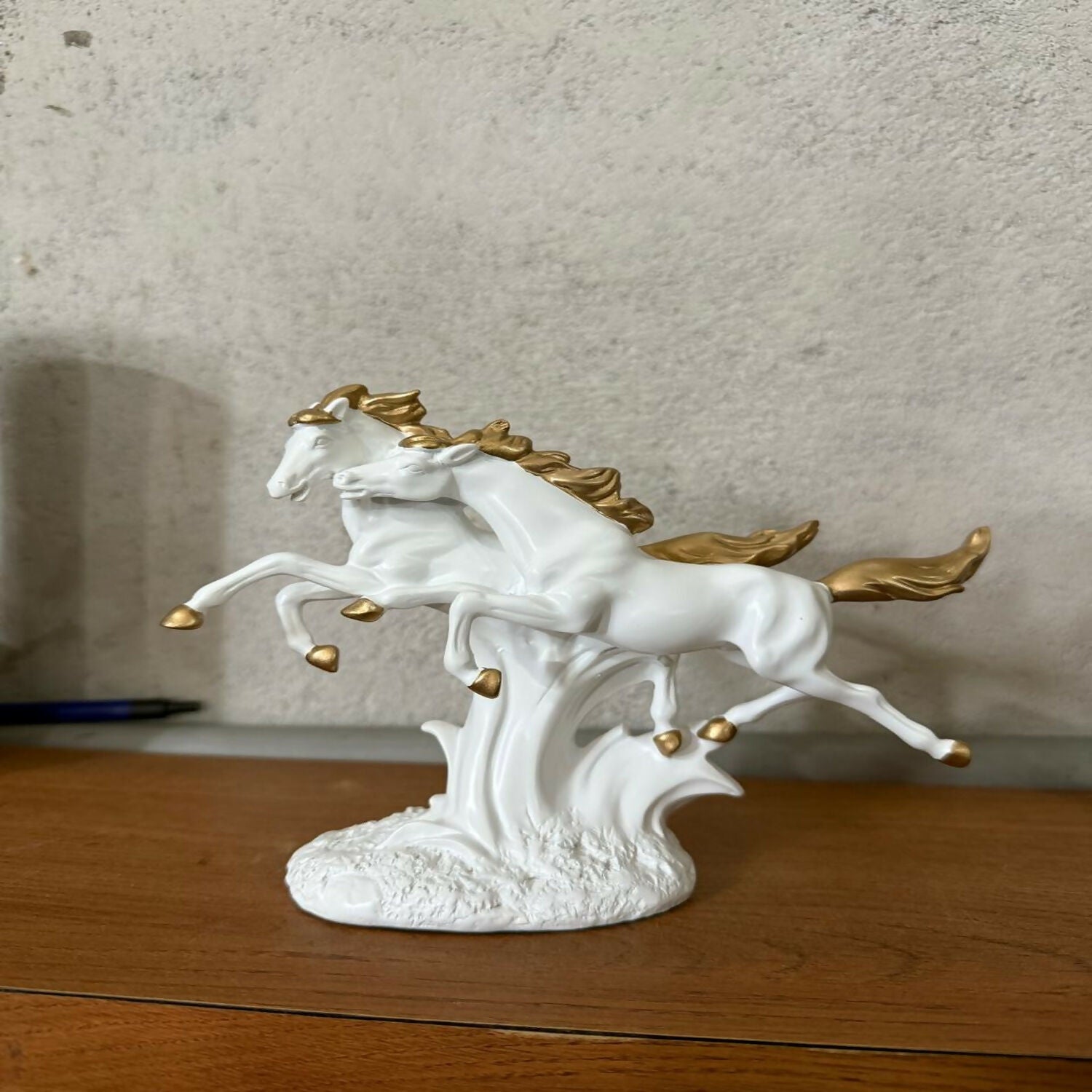 Running Horse Pair Showpiece for Home Decor | White & Gold Finish