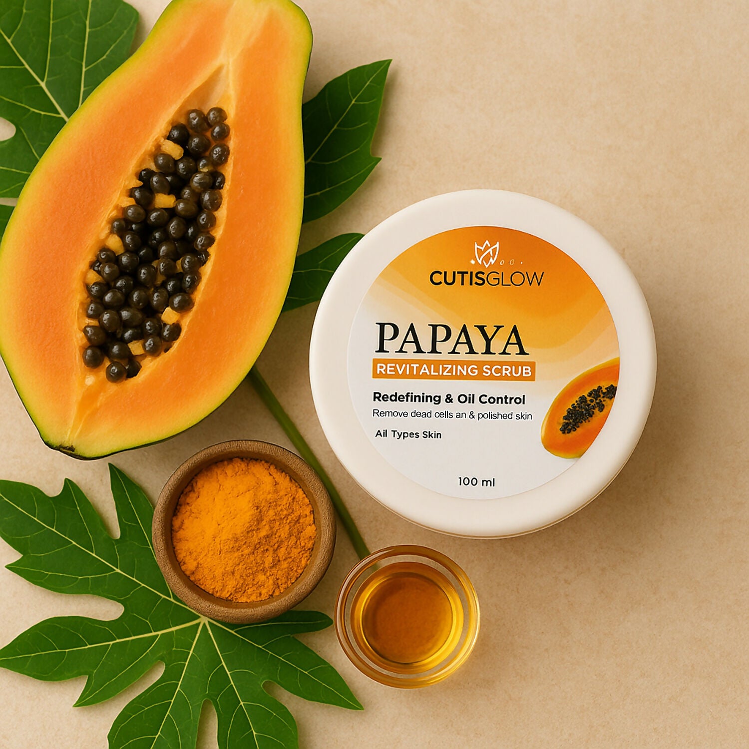 Eyelet Papaya Revitalizing Scrub – Exfoliating Face & Body Scrub for Oil Control, Dead Skin Cell Removal & Smooth Polished Skin (100ml)