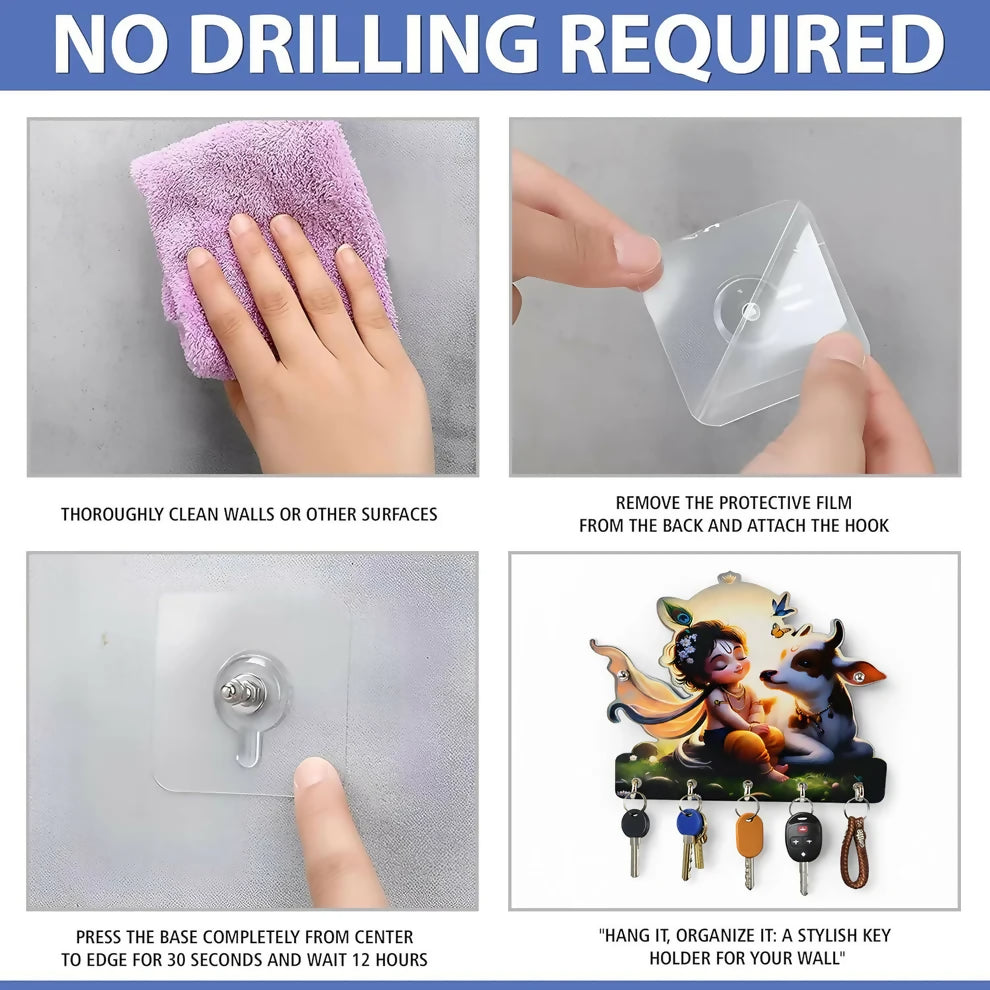 Baby Ganesha Key Holder with 5 Hooks | Wall Mounted Key Stand (8x6 Inch)