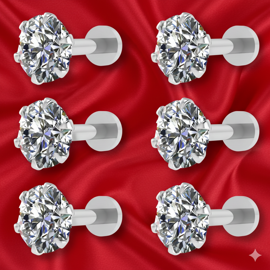 silver plated nosepin stud Flat Back Nosepin for women and girls Combo Pack of 6