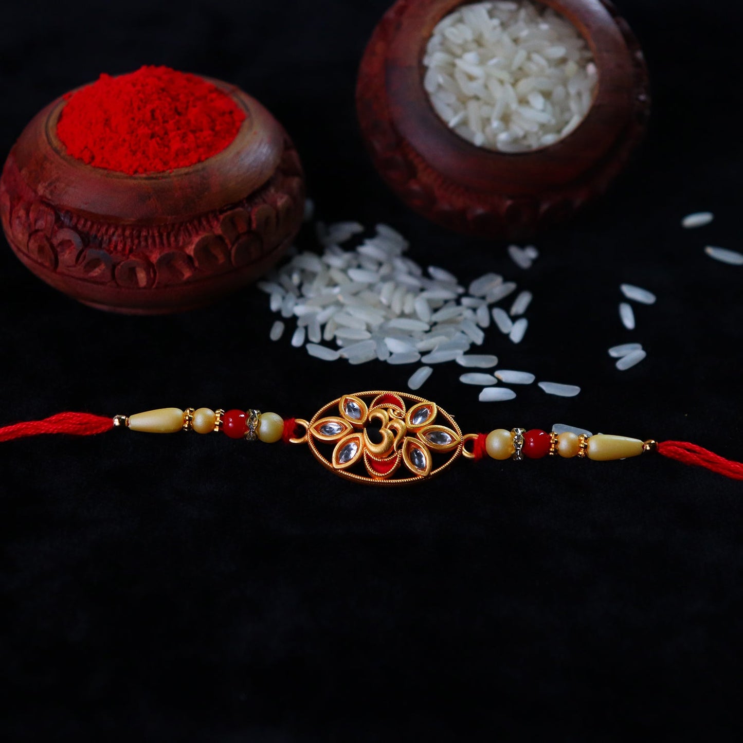 Om Kundan Rakhi Elegant Pearl Bead Design for Brother (10pcs)