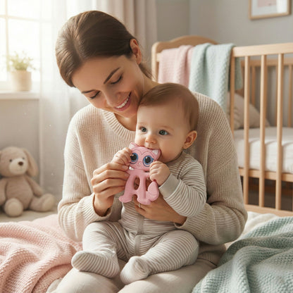 Cute Cat Baby Teether Toy for Soothing Gums with Soft Chewable Surface for Infants