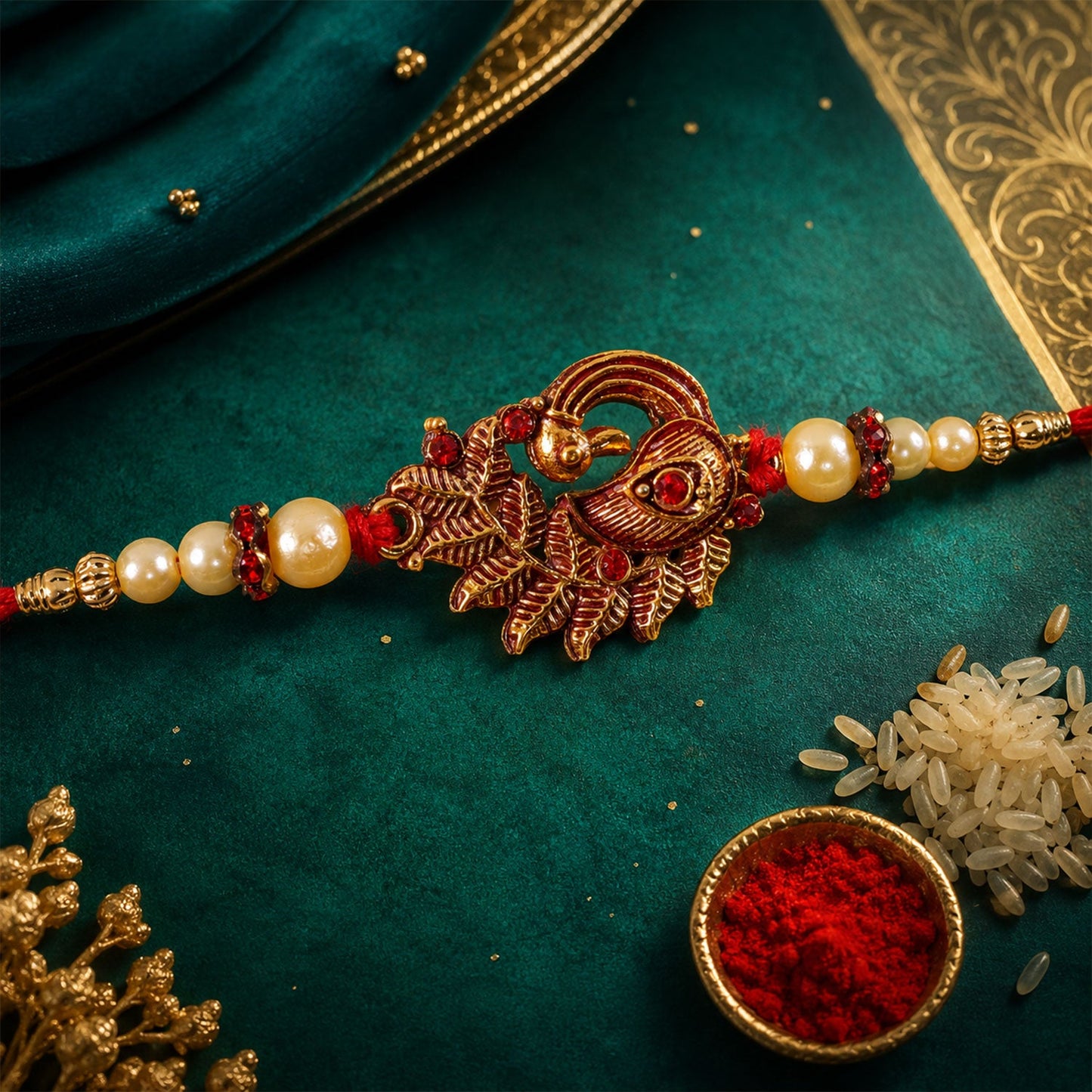 Peacock Rakhi Pearl Beads Festive Bracelet (10pcs)