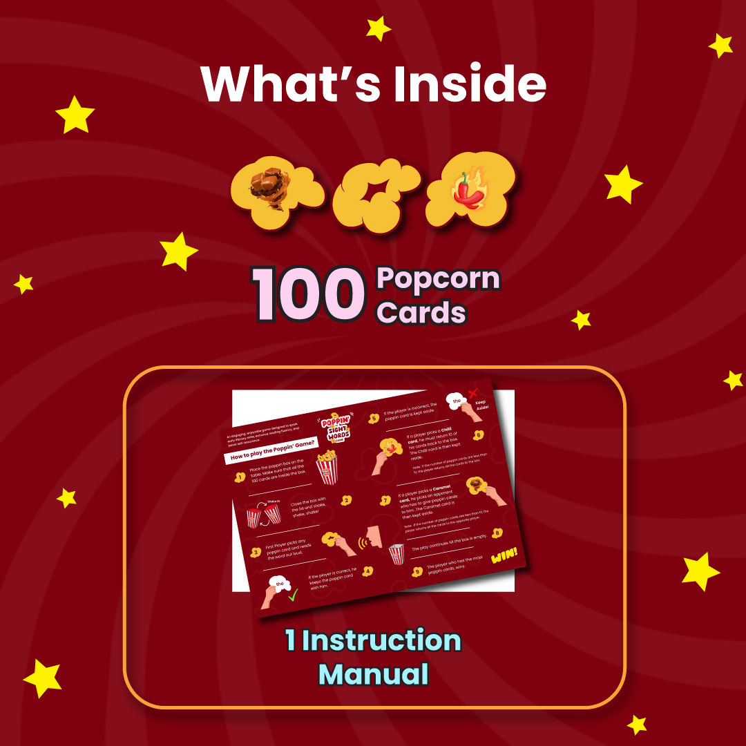 POPPIN FOR SIGHT WORDS GAME - AGE 4-6 (100 CARDBOARD PIECES)