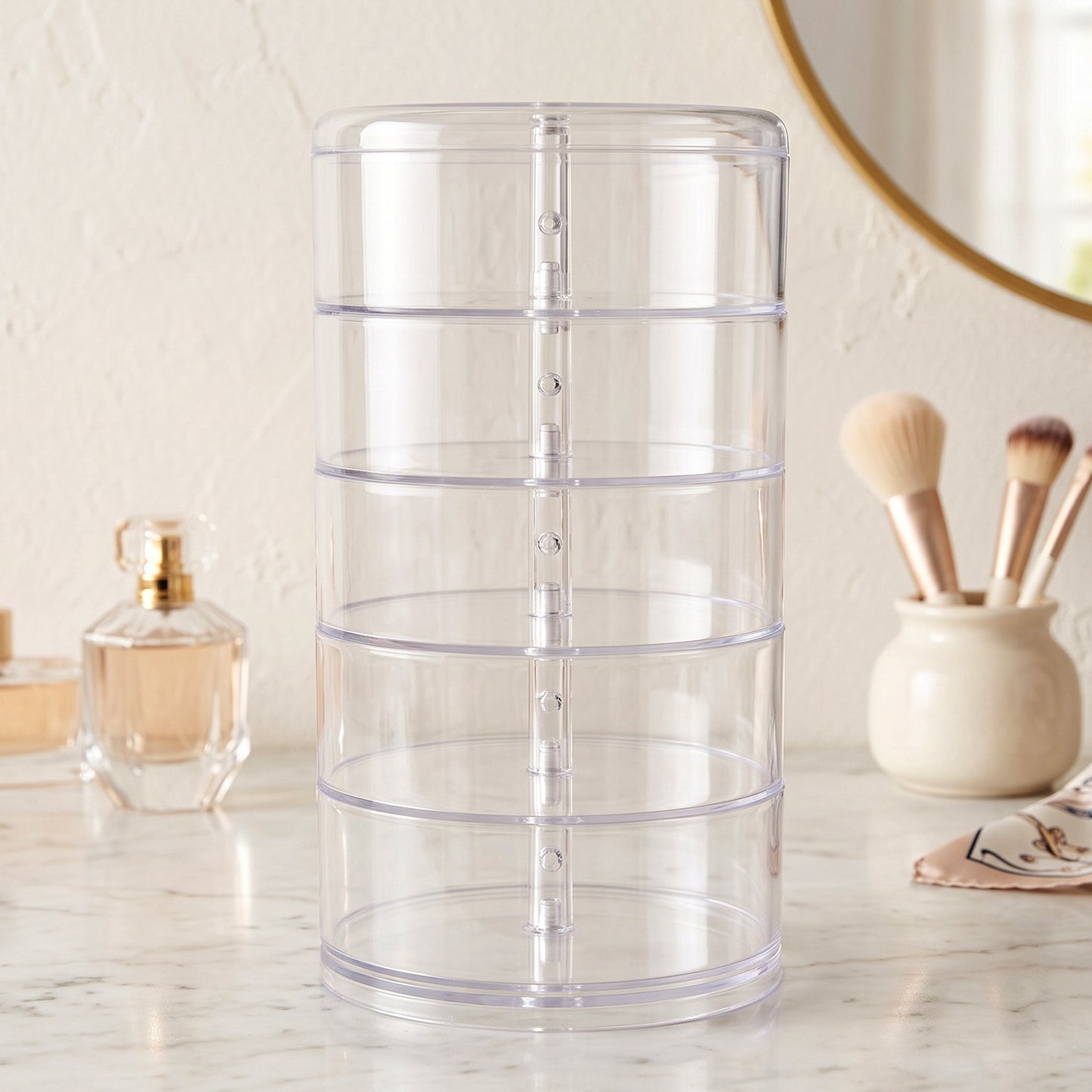 5 Layer Rotating Jewelry Storage Box Organizer for Rings Earrings Watches (1 Pc)