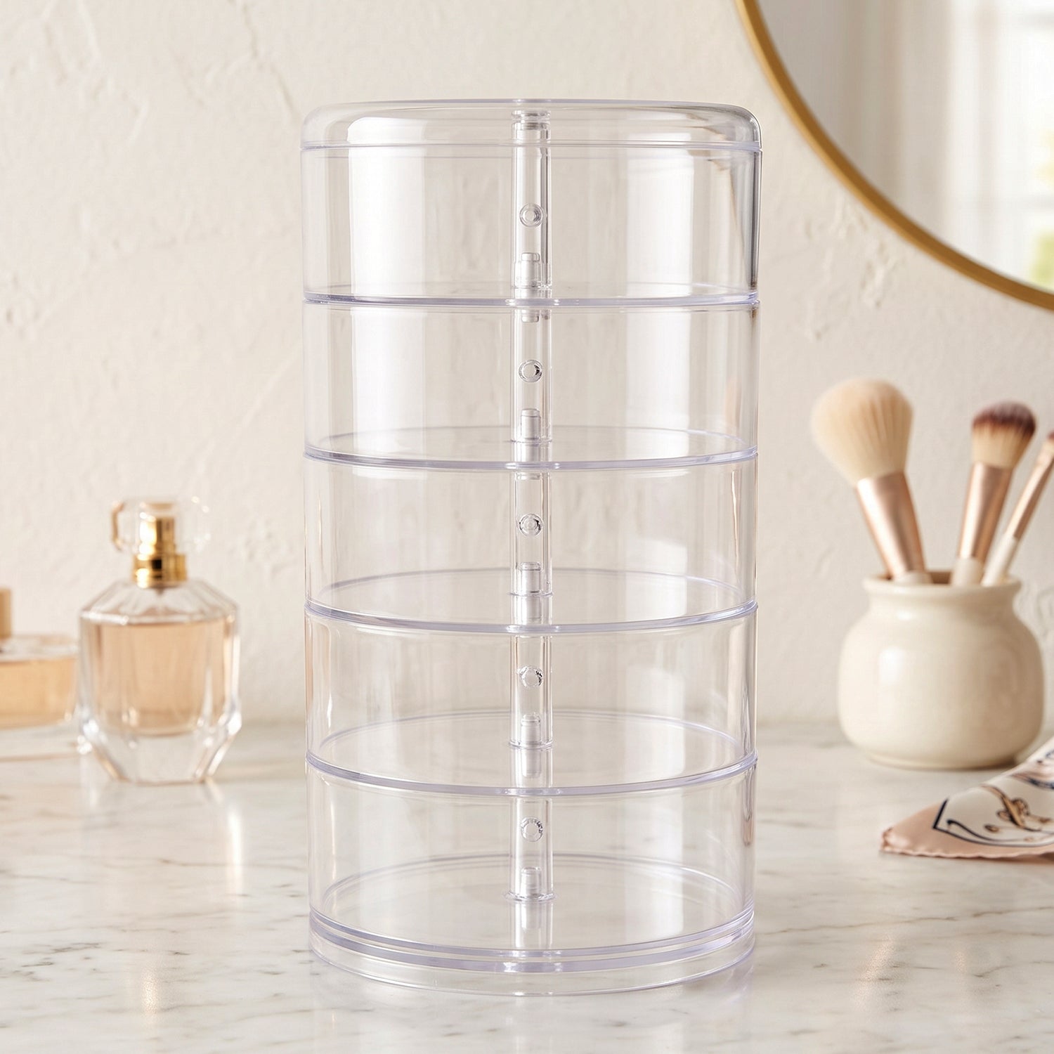 5 Layer Rotating Jewelry Storage Box Organizer for Rings Earrings Watches (1 Pc)