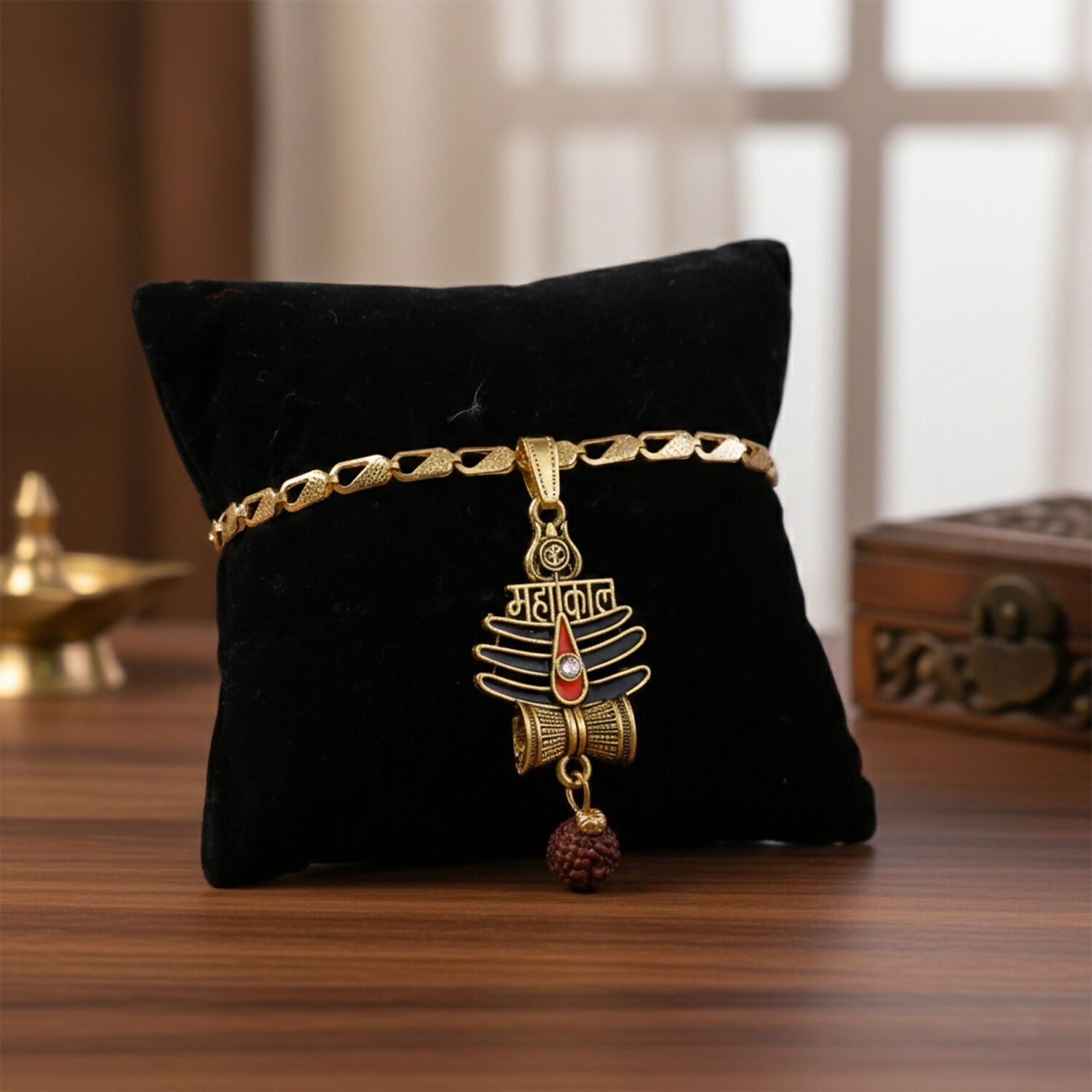 Mahakal Trishul Rudraksha Pendant Gold Chain Necklace