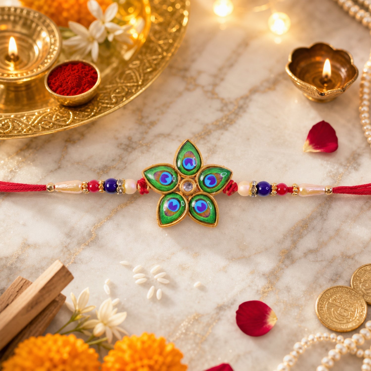 Mor Pankh Rakhi Unique Star-Shaped Peacock Design for Raksha Bandhan (5pcs)