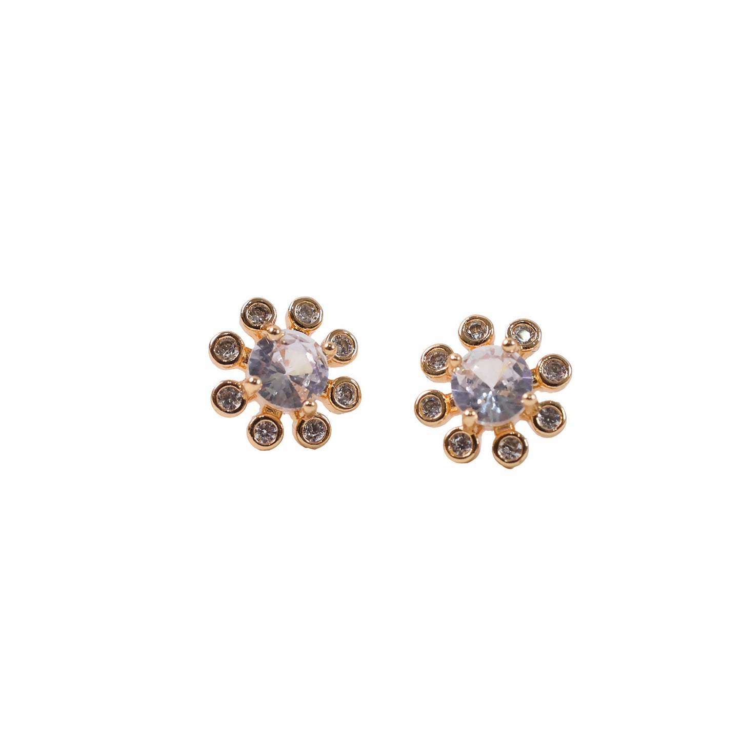 Gold finish stone stud earrings with flower design perfect for festive occasions