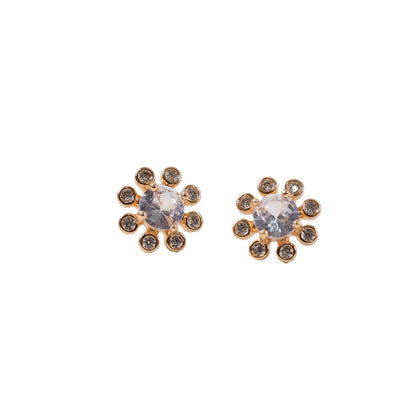 Gold finish stone stud earrings with flower design perfect for festive occasions