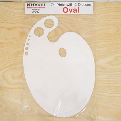 Oval Oil Colour Mixing Plate with 2 Dippers & Thumb Hole Flat Palette for Artists